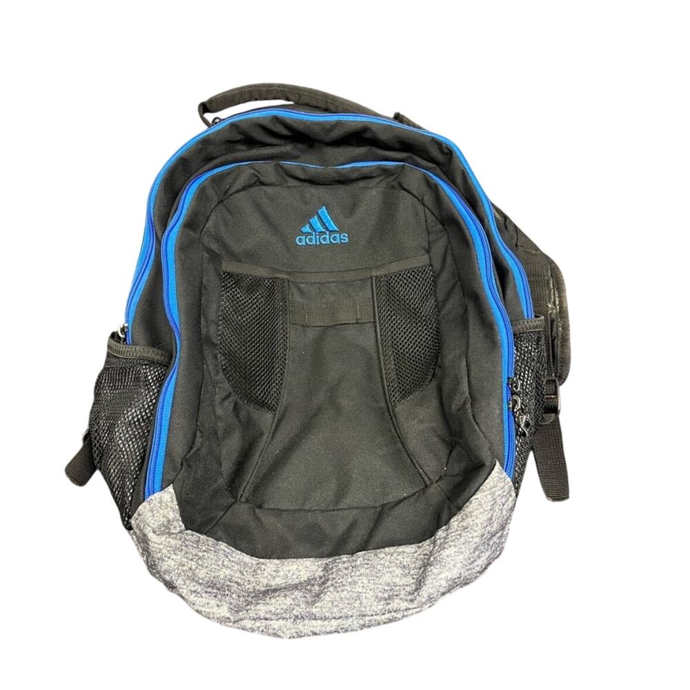 Adidas Black Blue Backpack Gray Bottom Laptop School Travel Bookbag Mesh Pockets